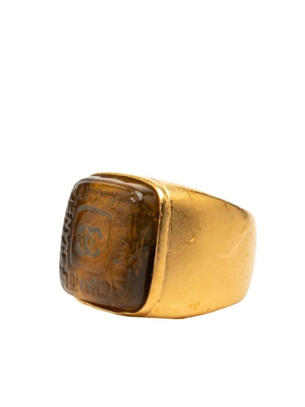 Chanel CC Logo Gripoix Ring Gold Plated Glass